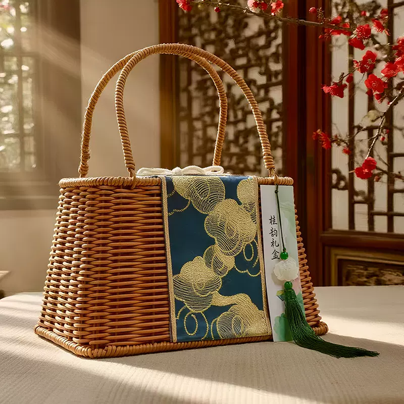 凰图工艺新款国风热潮复古手工编织手提包伴手礼包收纳包藤编包
