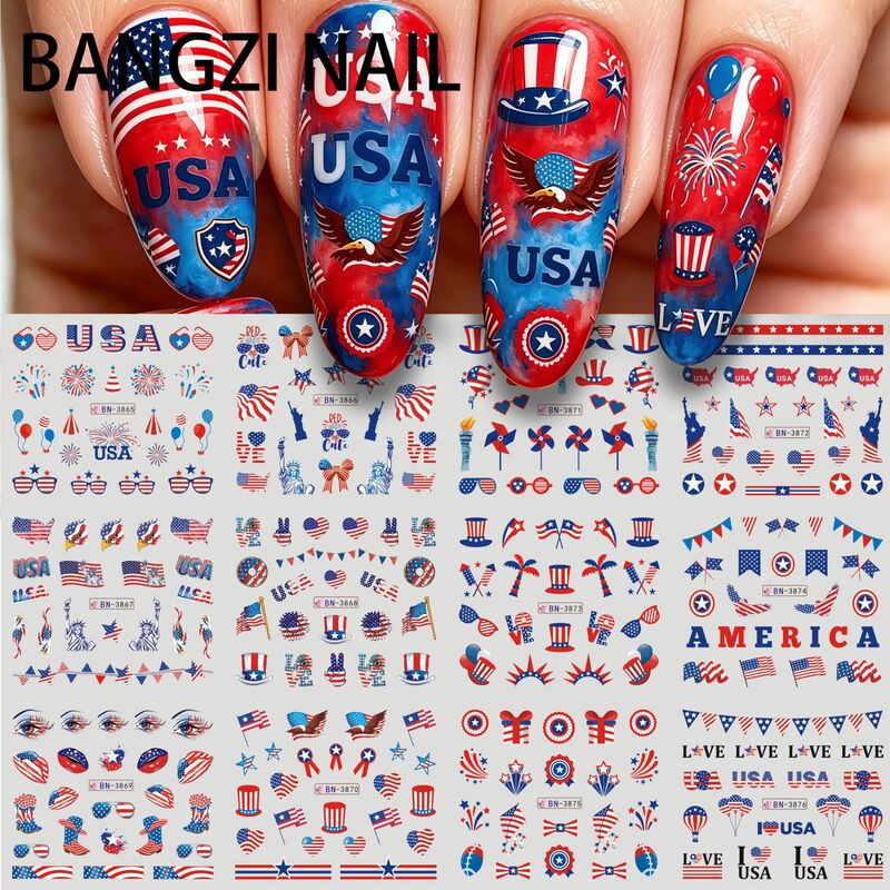 Cross-Border New Nail Art Watermark Nail Stickers Statue of Liberty American Independence Day Flag Bow Independence Day Water Decals