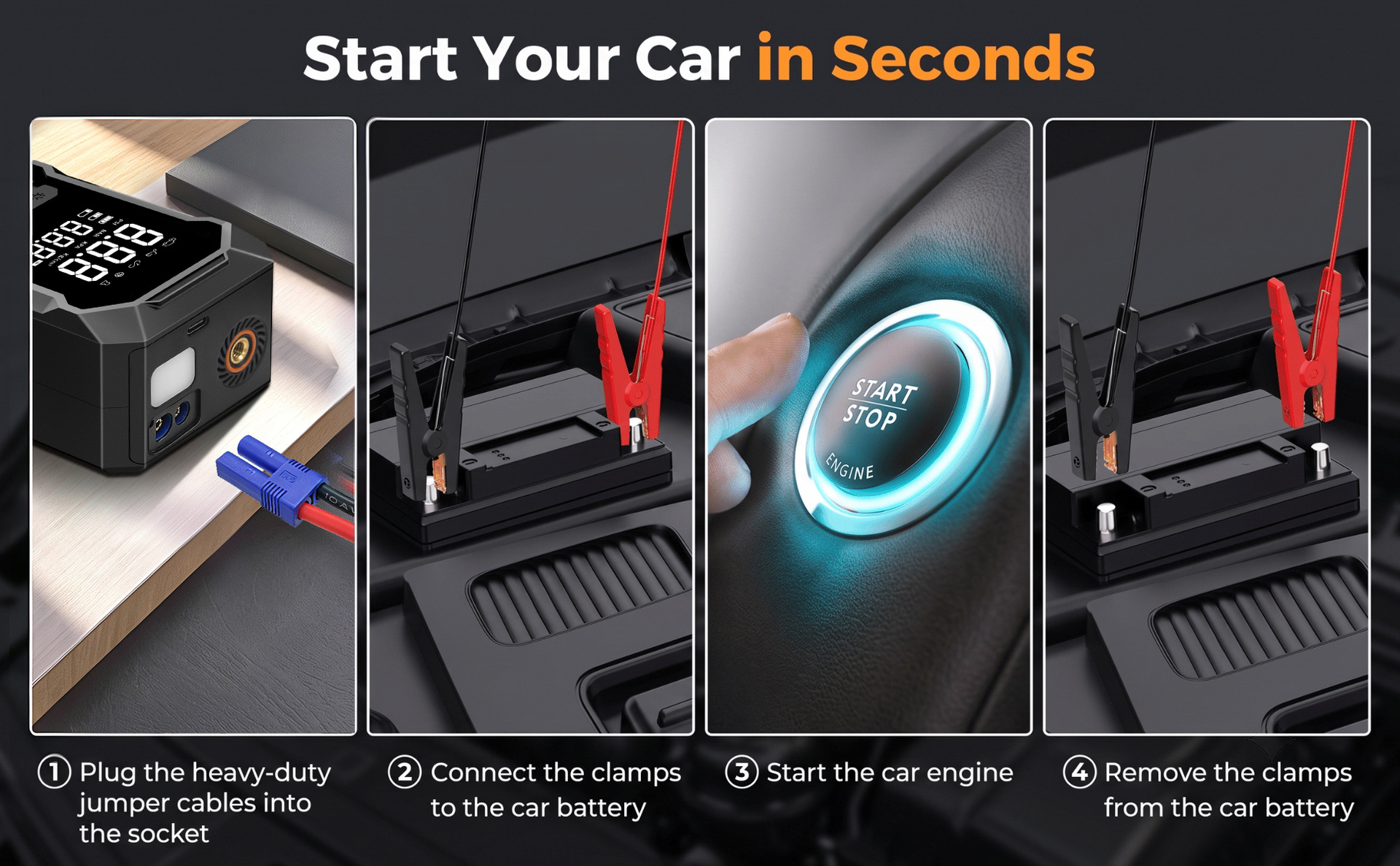 Cross-border emergency power supply and inflator all-in-one device, car-mounted wireless inflator, portable car jump starter and air pump