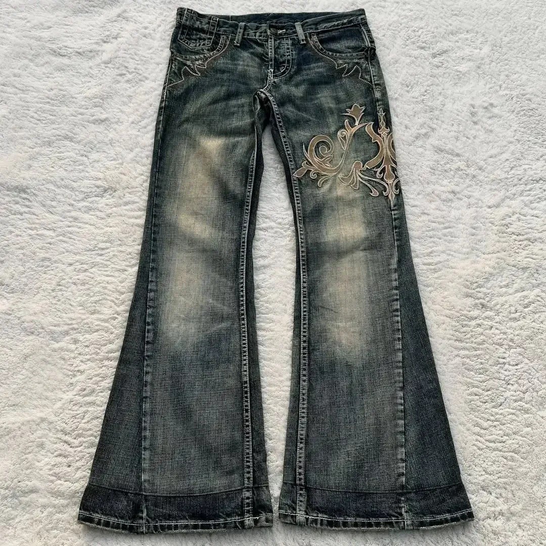 Europa y los Estados Unidos transfronterizos milenios jeans de doble cintura retro estadounidenses lavado con agua para hacer viejos agujeros y2k