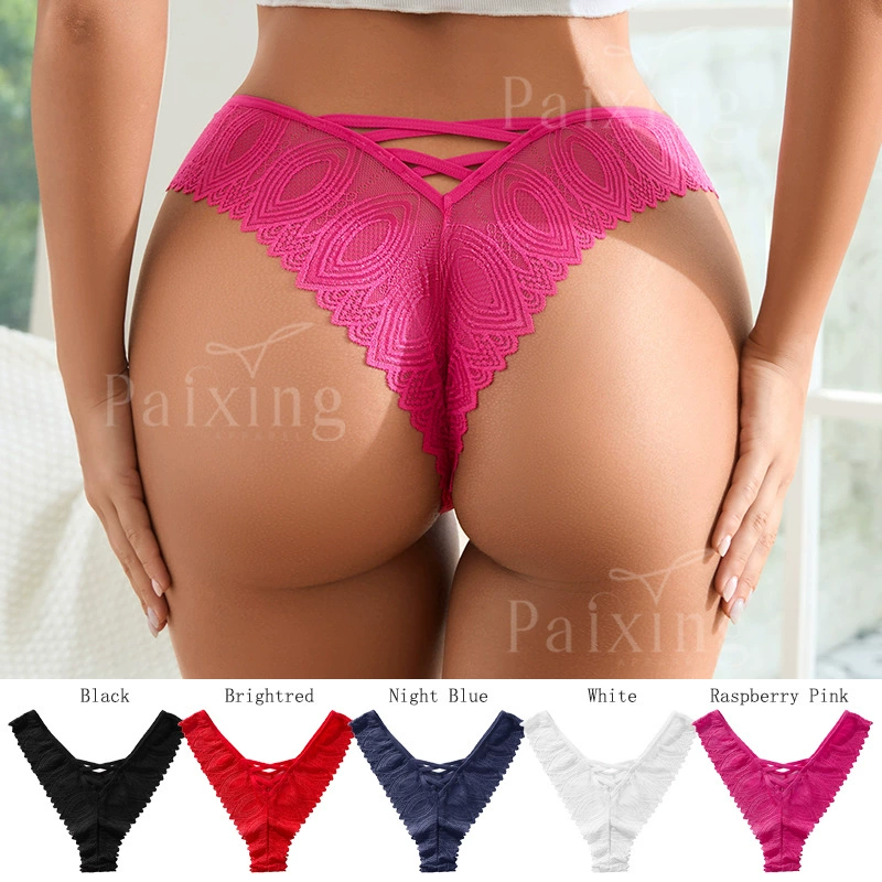 Личность крест-накрест тонкий пояс сшивание перспективы кружева с низким талией плюс размер трусики сексуальные талии женские трусики