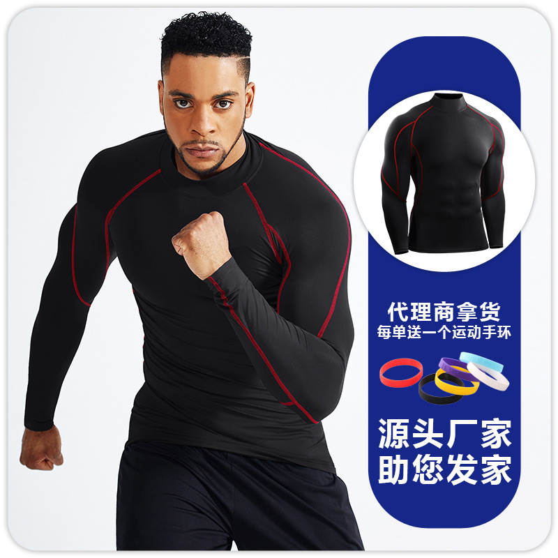 Playera de Compresión de Manga Larga para Hombre de Mezcla Sintética de Secado Rápido para Fitness