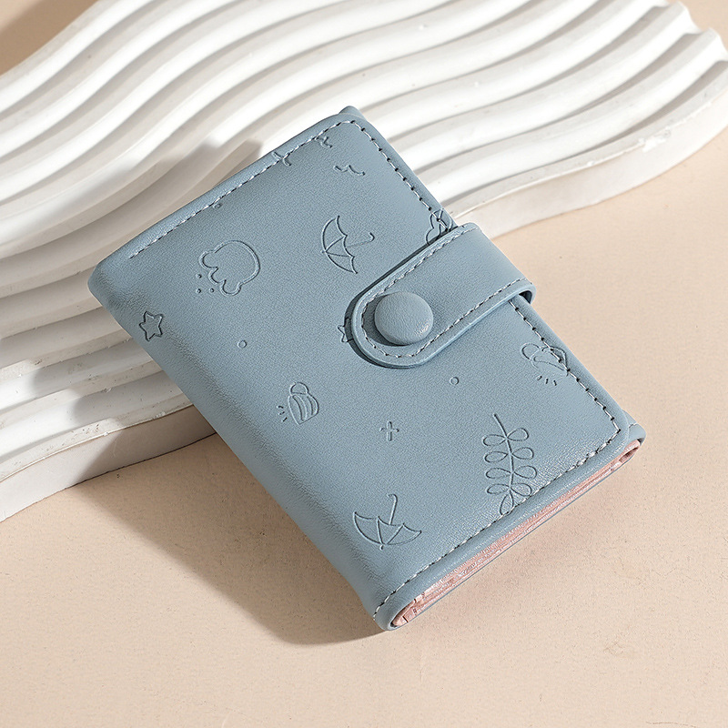 Nueva bolsa corta para mujeres, cuero PU, hermoso paraguas, impresión de 30 por ciento, bolso de botón de botón, bolso de tarjeta múltiple.