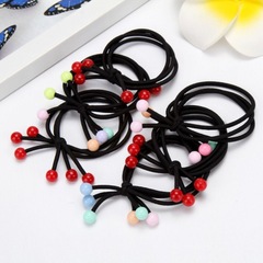 3-in-1 Red Cherry Hair Tie, High-Elastic Red Bead & Colorful Bead Hairband, Hand-Knotted Hair Tie for Ponytails, Rubber Band for Tails