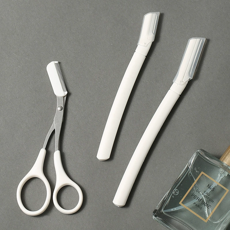 Safety Eyebrow Razor Set, 3-piece, Short & Long Blades plus Thinning Scissors, PVC Case