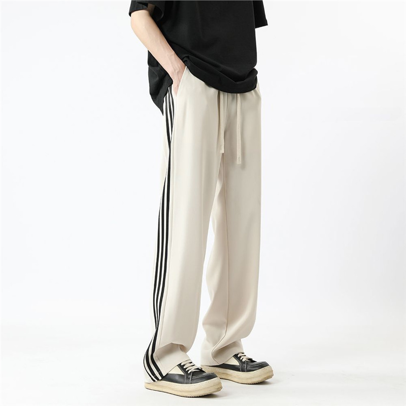 American-style Slim-fit Casual Pants Men's Autumn Side Stripe Trendy Brand Drape Loose Straight Pants Boyfriend Style Niche Pants