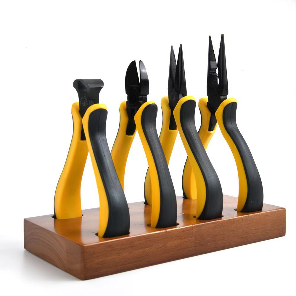 专业修表工具 斜口钳 平口钳 尖嘴钳 钳子 含木底座 一套四把