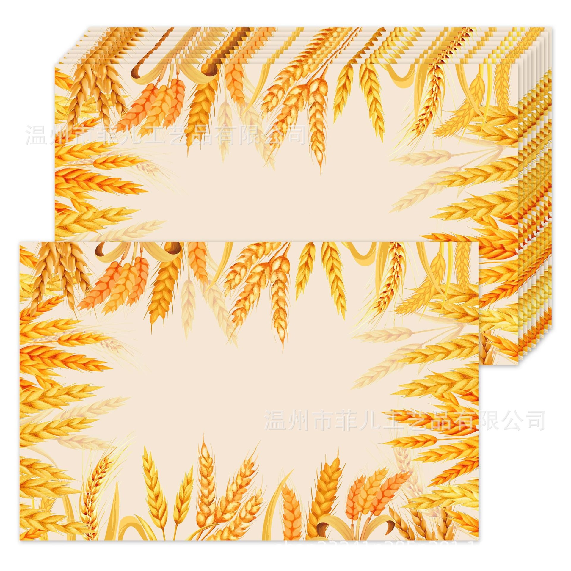 Ca169 Wheat Ear Square Placemats, Cereal Decoration Party, Holiday Party Disposable Placemat Paper