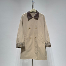 2025秋季新款女装时尚简约通勤气质浅米撞色风衣外套 3G8260142