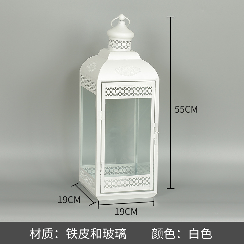 Blanco boda candelabro linterna boda carretera plomo accesorios atmósfera lámpara Marruecos viento lámpara decoración a prueba de viento vela pantalla