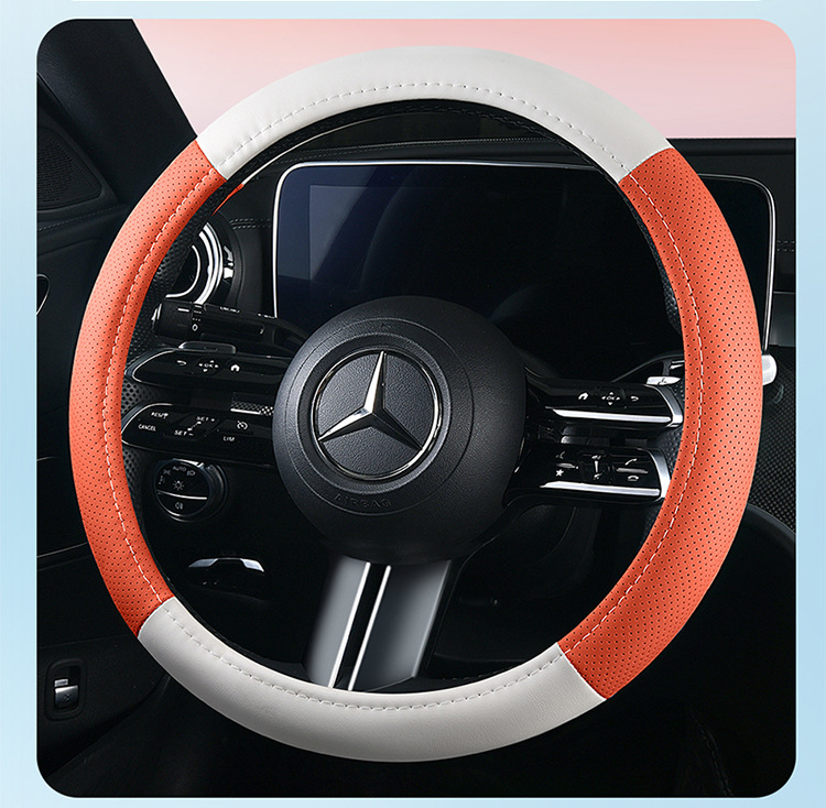 Cross-Border Wholesale Purchase of New Color Matching Leather Car Steering Wheel Cover for All Seasons Factory Direct Sales One Piece Drop Shipping Leather