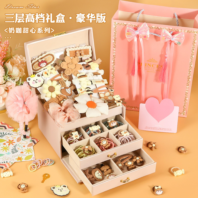 Regalo del día del niño Juguetes de cumpleaños para niñas Niña de 3 años, 10 niñas, 8 cajas de regalo de joyas, 9 accesorios para el cabello