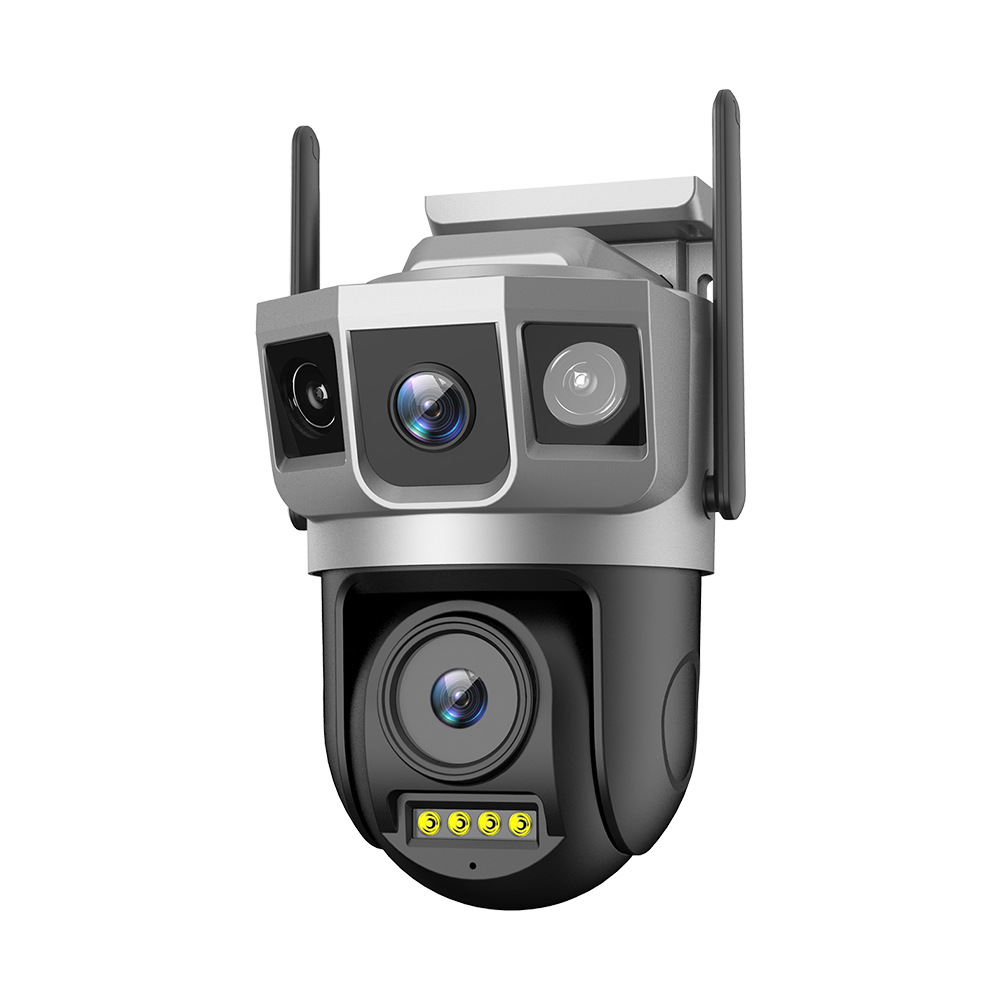 Cámara Robótica PTZ Panorámica de 3 Pantallas, Plástico ABS, para Interior y Exterior