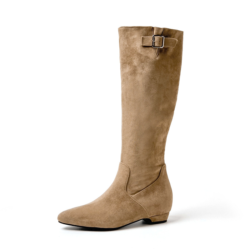 Botas Altas de Montar para Mujer de 6 cm, Microfibra y Terciopelo, Tacón Ancho, Hebilla Decorativa, para Invierno y Uso Diario