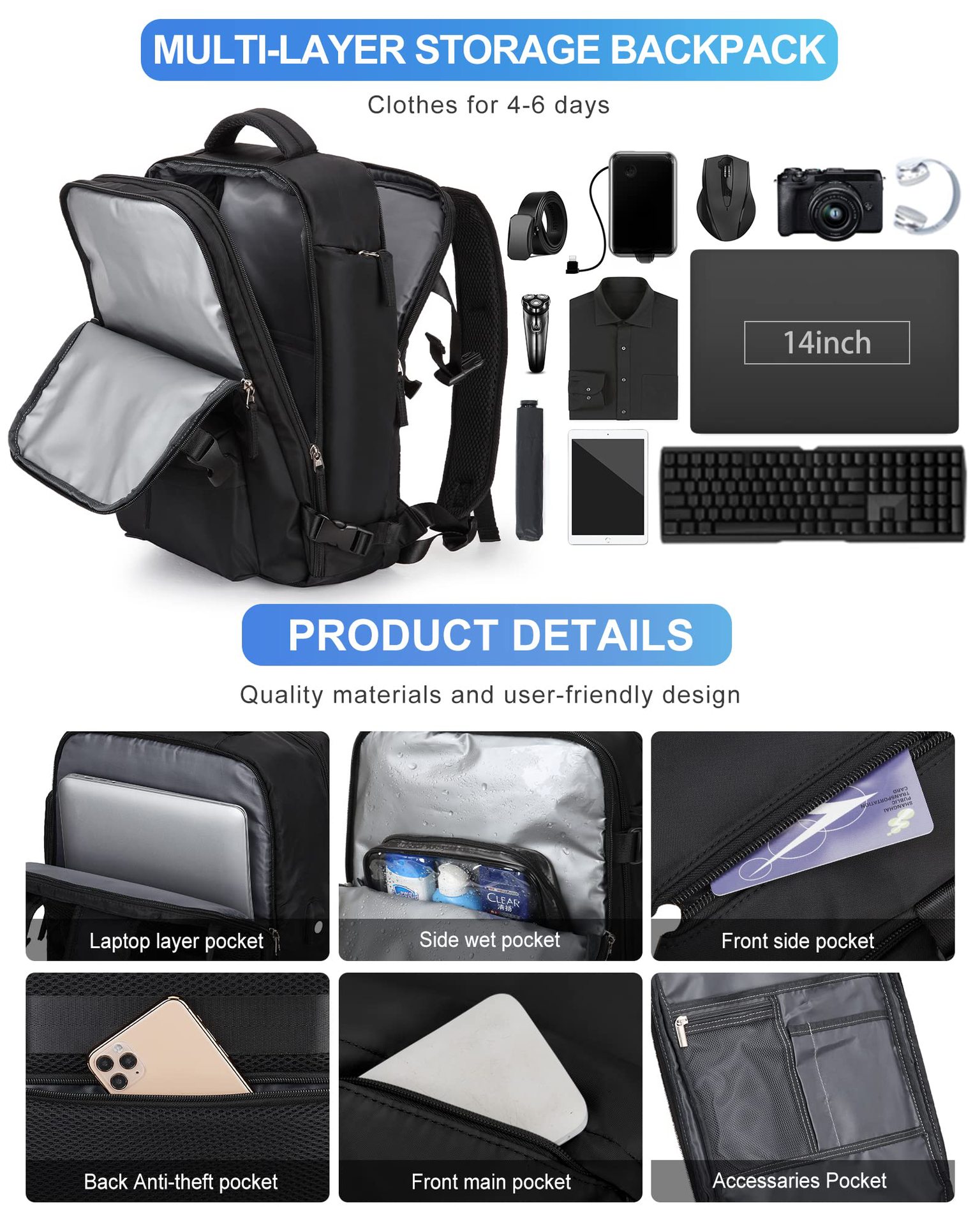 1875g Weight Nylon Lining Material Zipper Closure Type Double Shoulder Straps Strap Type Functional Backpack Bags Type Travel, Daily Occasion Nylon Material Women's Backpack Backpack Solid Color Pattern All Seasons Season Unisex Gender Streetwear Style Square Shape Solid Color Travel Daily Women's Backpack 25