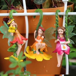 Cross-border New Resin Ornaments Wings Fluorescent Flowers Fairy Fairy Garden Fleshy Flower Pot Ornament Pendant