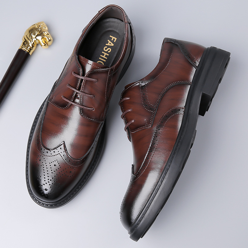 Men's Leather Brogue Formal Shoes For Weddings And Business_voghion.com