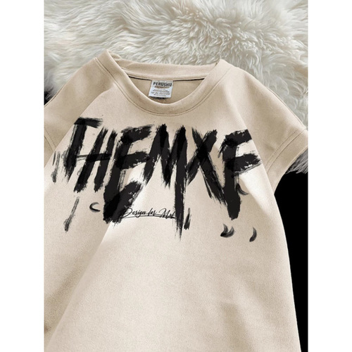 Pink suede-velvet sleeveless T-shirt for men, high-street heavyweight vest top, trendy brand casual vest for couples, sweatshirt-style shirt