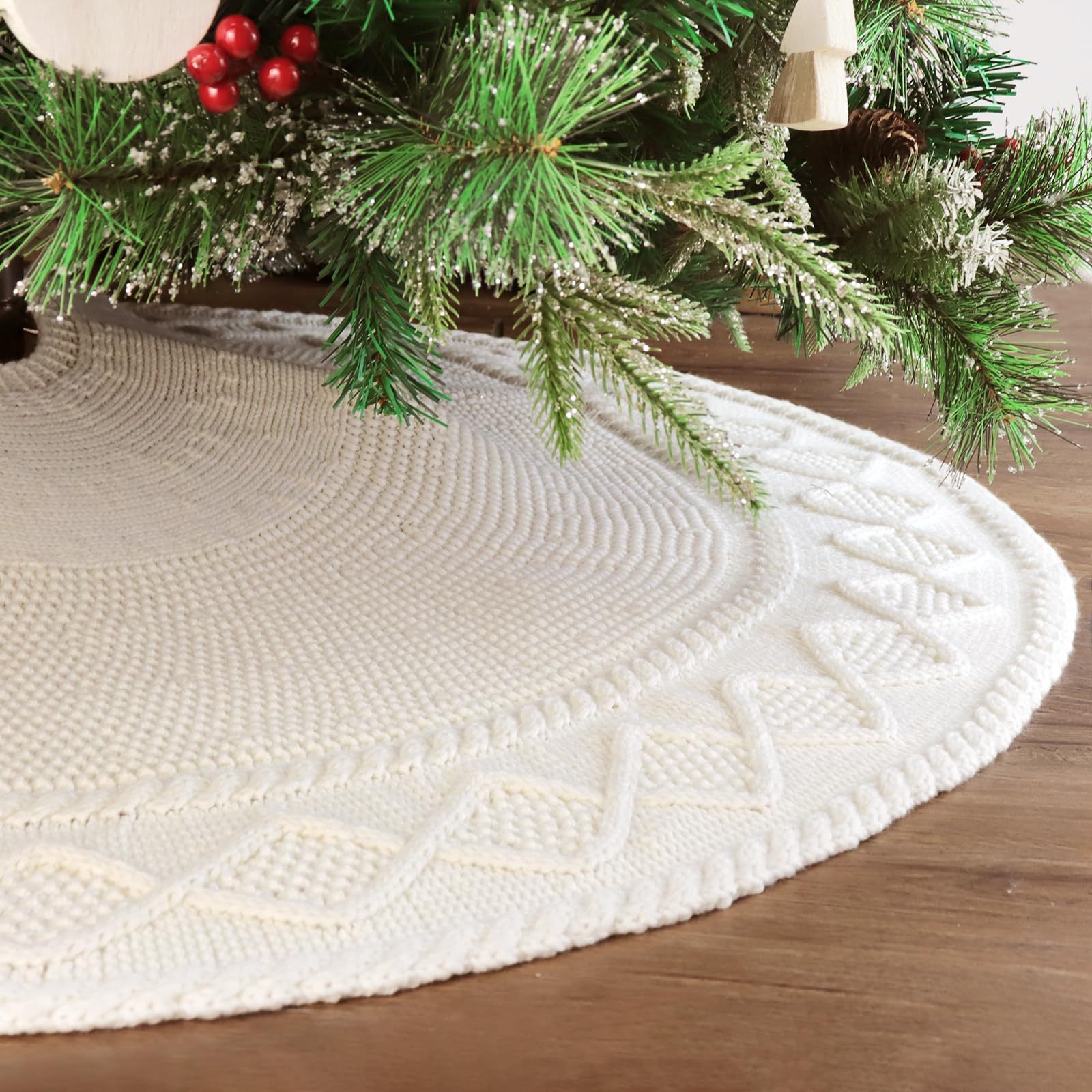 Vestido de árbol de punto de Navidad transfronterizo delantal de árbol de Navidad de punto blanco ornamento de árbol de Navidad ambiente festivo
