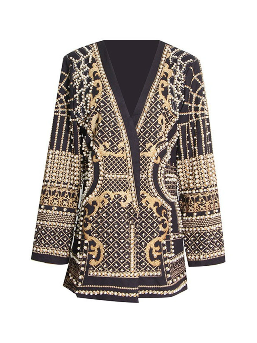 Suit jacket, retro spring classic, long-sleeve, high-quality beaded embellishment