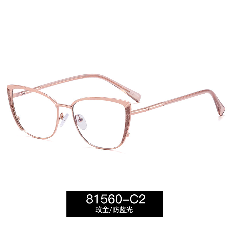 81560 Gafas anti-luz azul de ojo de gato de metal transfronterizo nuevo marco de espejo de miopía de moda para mujer marco de polvo brillante