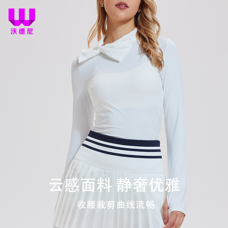 T-shirt de cuello alto y manga larga, camiseta deportiva de mujer, camiseta de golf delgada, camiseta de base transpirable