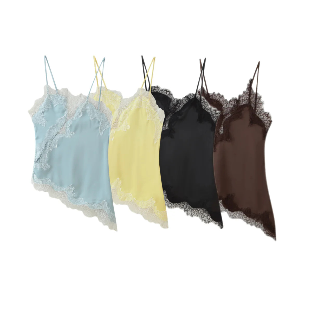 Fashionable lace design asymmetrical top with cups