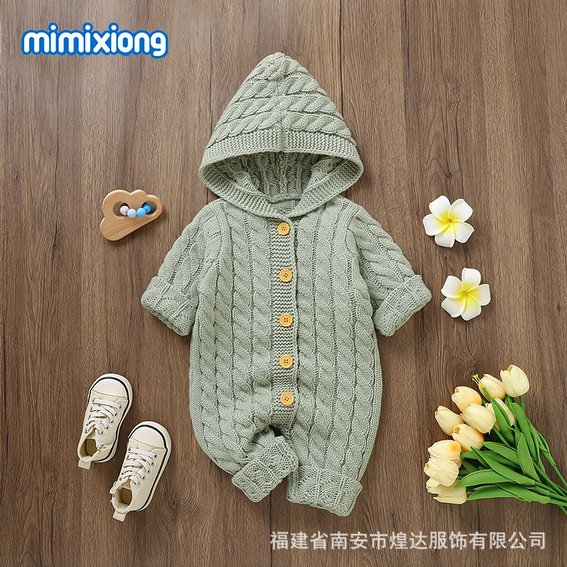 Brand demi-season children's solid color knitted dress with hood