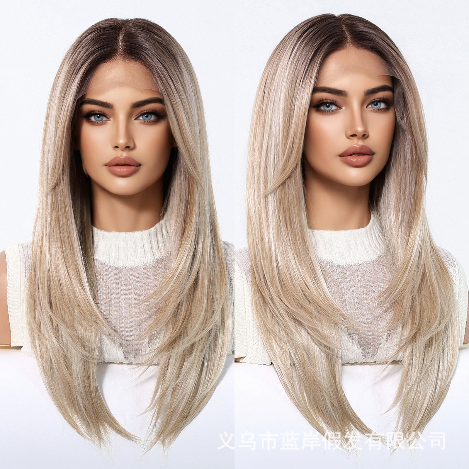 13 * 6 gran área de gradiente dorado pelucas de encaje femenina libre cosida cabello suave suave fibra química pelucas de encaje