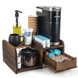 复古木质收纳架 咖啡吧台整理置物架 抽屉式一次性纸杯咖啡收纳盒