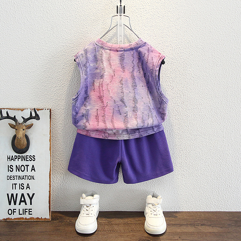 8137 traje de verano para niños 2025 nuevos pantalones cortos de chaleco de moda para niños de dos piezas ropa de verano para bebés de moda