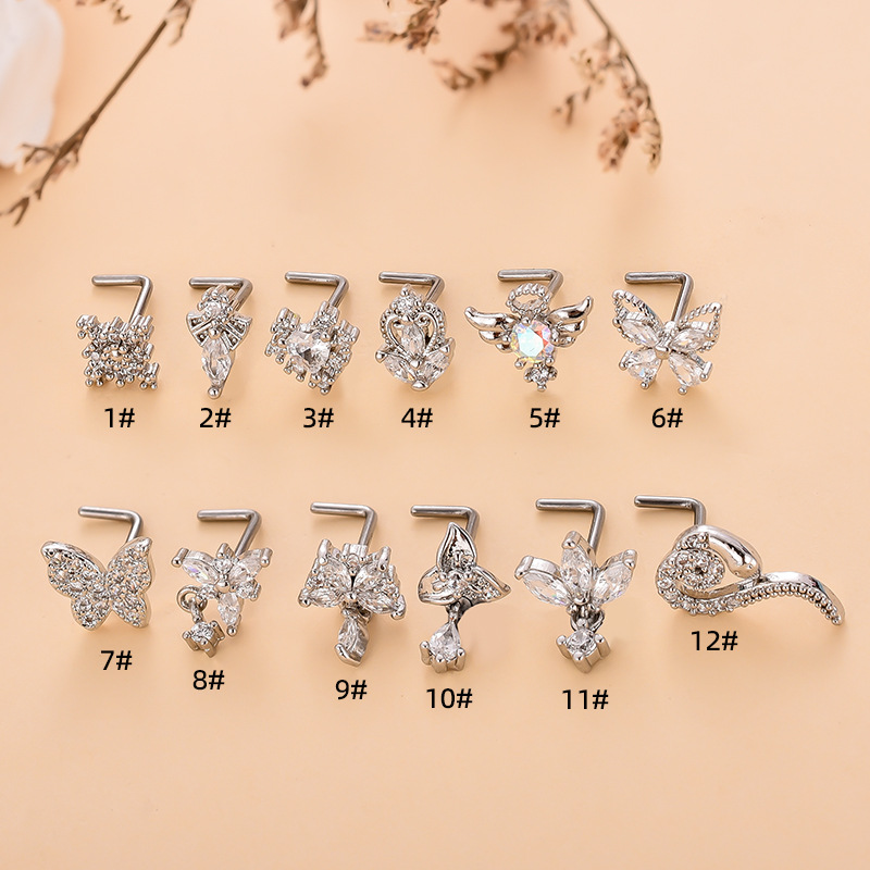 Simple Style Heart Shape Stainless Steel Plating Zircon Nose Studs 1 Piece display picture 5