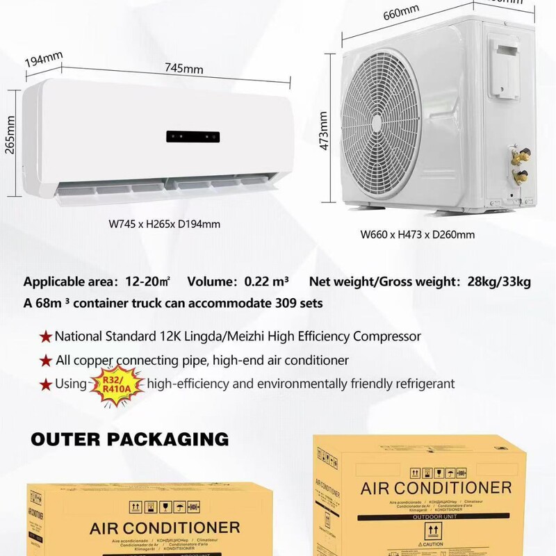 Air Conditioner Wall-Mounted Fixed-Frequency Inverter Single Cooling 9000Btu 12000Btu, Inquire for Details on Large Quantities, Energy-Saving, First-Level Energy Efficiency