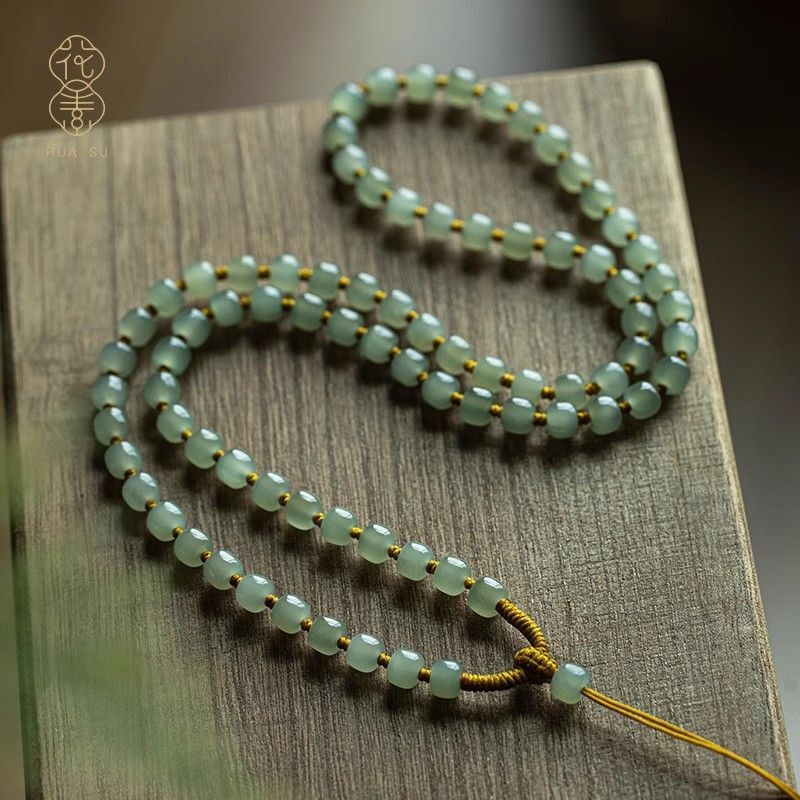 Floral Hetian Jade Necklace Cord Apple Bead Full Bead Chain for Men and Women High-End Jade Pendant Rope Pendant Cord