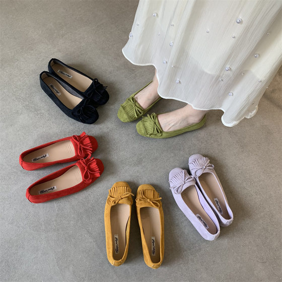 All-Match Not Tired Feet Soft-Sole Ballet Shoes Slip-on Shallow-on Peas Pumps Tassel Bow Suede Shoes for Women