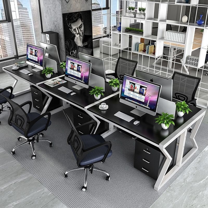 Modern Screen Partition Staff Desks for Four or Six People, Desk and Chair Set for Home or Commercial Use, Executive Desktop Computer Desk Modern Screen Partition Staff Desks for Four or Six People, Desk and Chair Set for Home or Commercial Use, Executive Desktop Computer Desk
