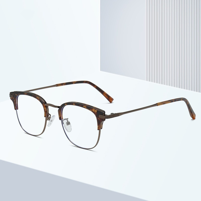 Moda de metal para hombres marcos de gafas comerciales lujosos anti-luz azul gafas de miopía TR90 con espejos de luz