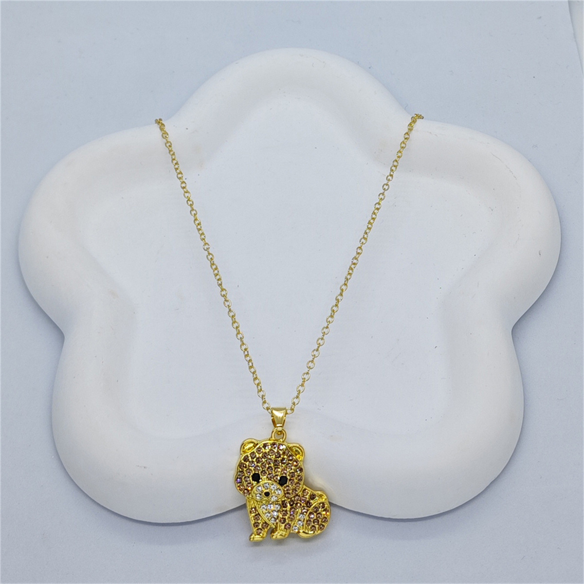 Dog Pattern Women's Gender Cute Dog Artificial Crystal Zinc Alloy Cable Chain Pendant Necklaces Wholesale