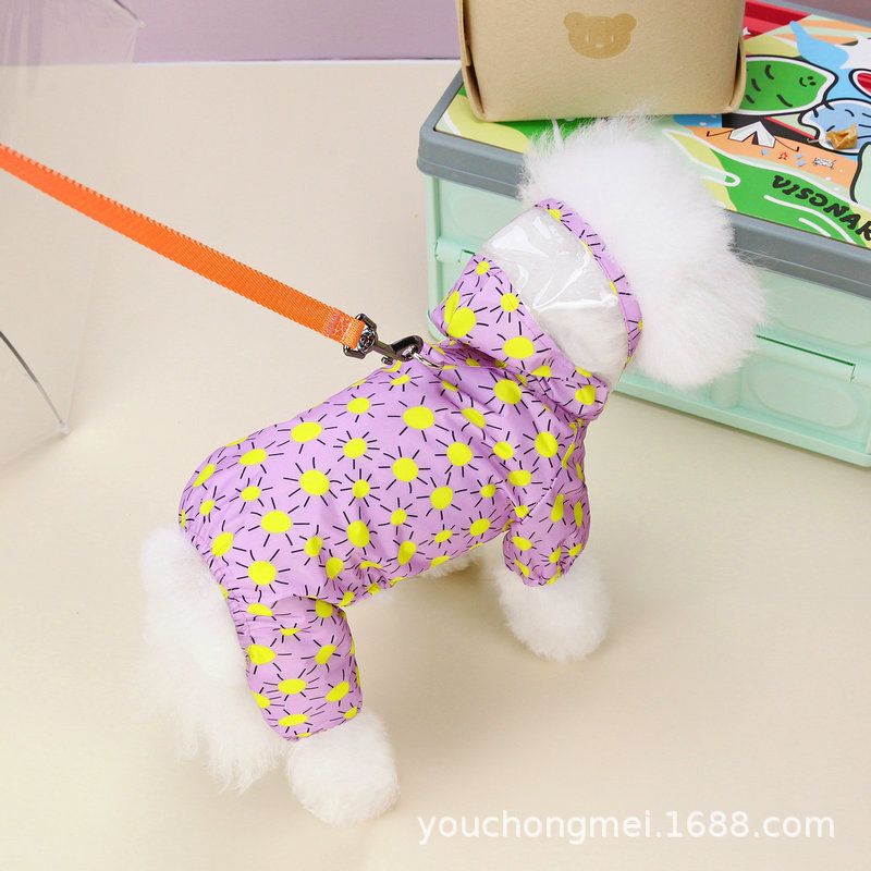 Cross-border cute pet clothes wholesale dog raincoat puppy clothing teddy bear cat supplies four-leg raincoat