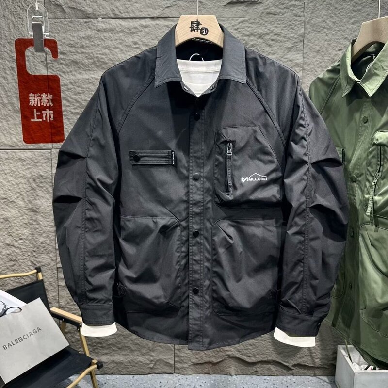 Spring Fashion Brand Casual Hooded Versatile Men's Trendy Fashion Jacket New Shirt Flap Pocket Pants Work Jacket Top