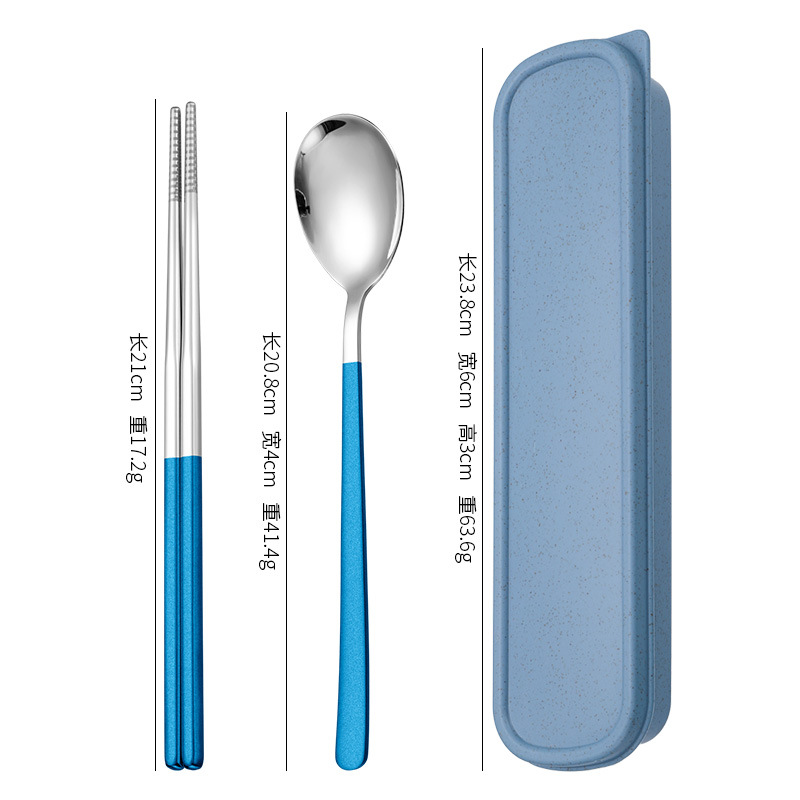 블루 실버 스푼 젓가락 2 개 세트