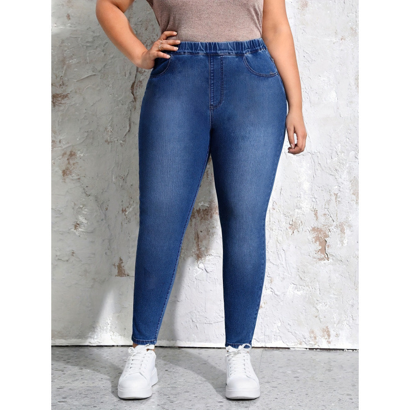 2026 Cross-Border New European and American Large Size Women's Waist Elastic Jeans Ankle-Length Jeans