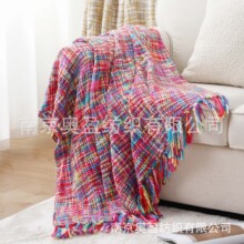 北欧彩色格子毯花色流苏盖毯子沙发毯子午睡throw办公室午睡毯子