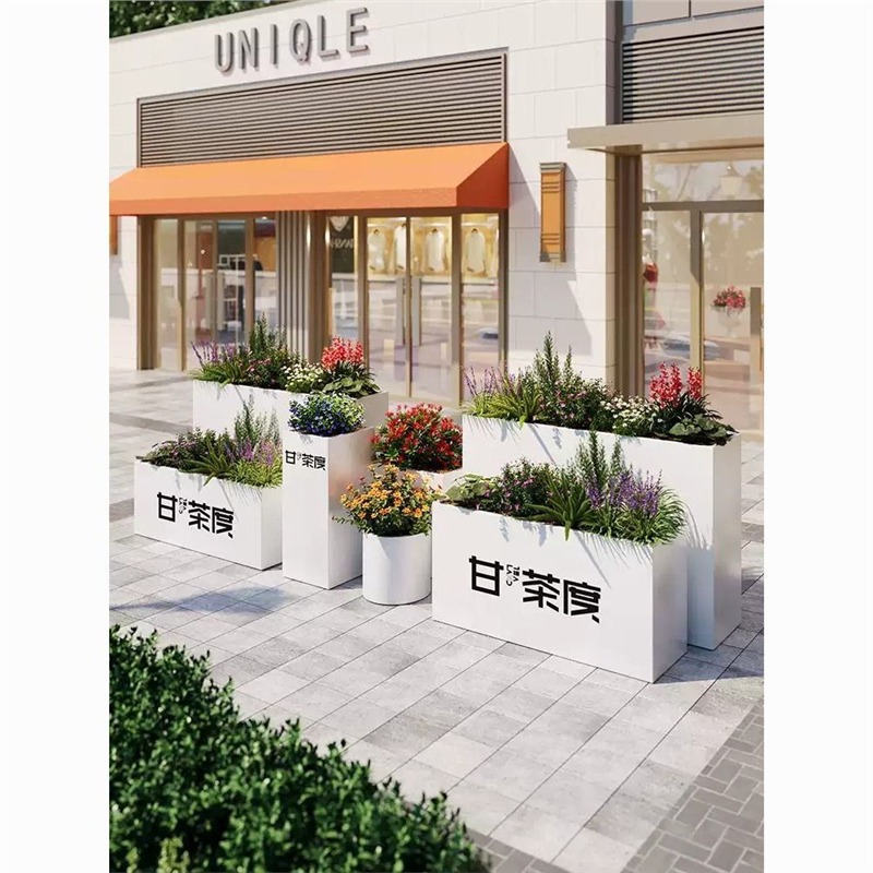 Outdoor metal stainless steel flower box sets, suitable for sales offices, restaurants, and bubble tea shops, used as exterior fencing, partitions, and flower planters