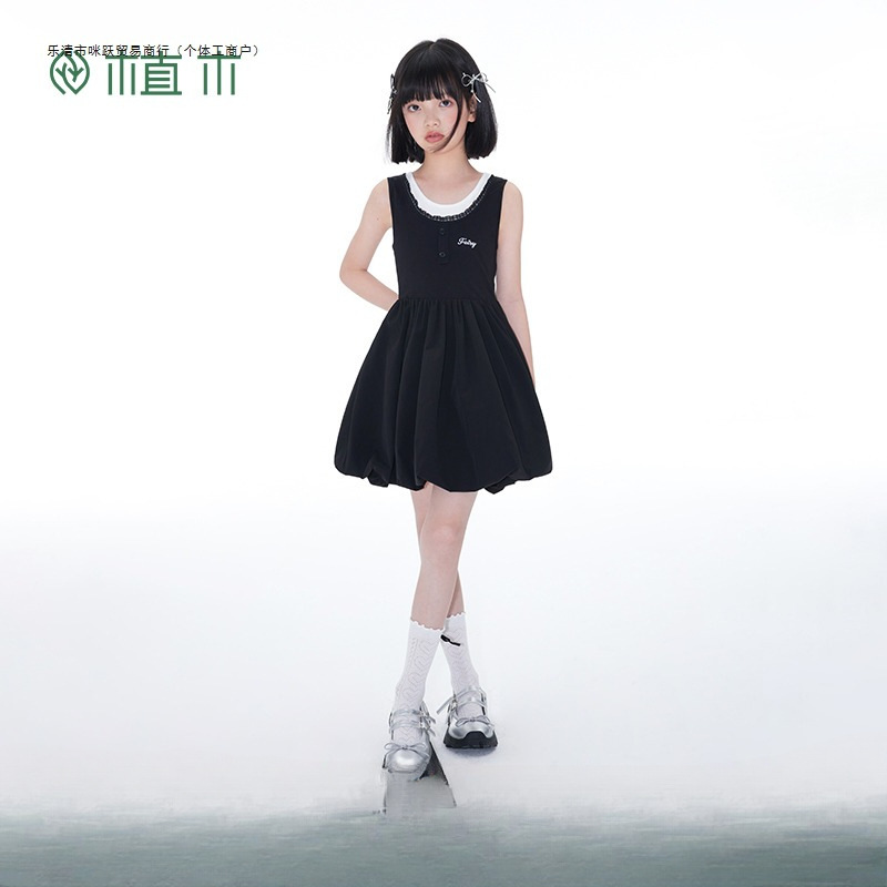 植木童装女童裙子2025夏季新款中大童凉感透气天丝连衣裙儿童裙子