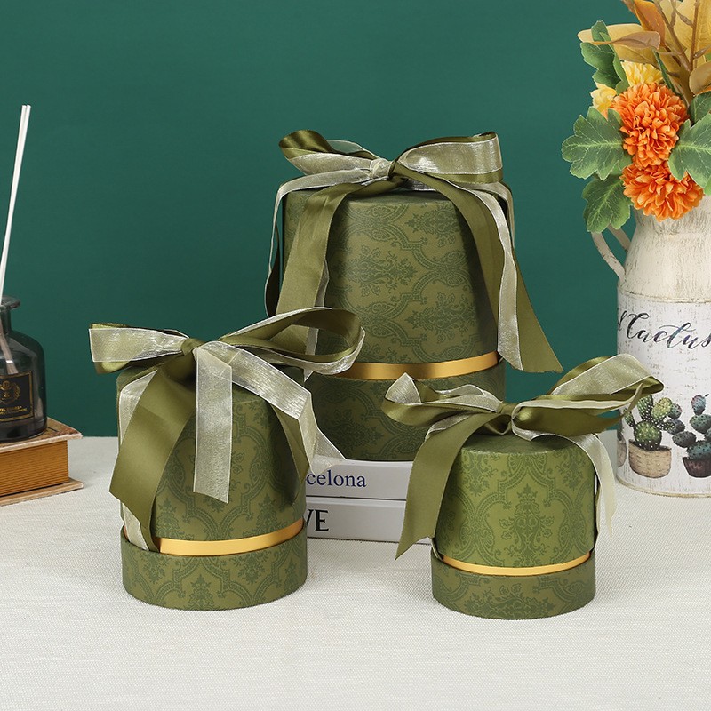 创意圆筒盒爆款小红书经典古兹纹伴手礼礼盒圆筒丝带手提式礼桶盒