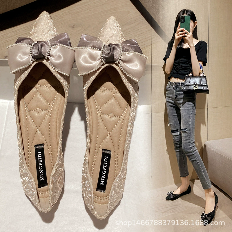 Одиночная обувь для женщин 2023 New Bean Shoes Чистая красная заостренная мягкая подошва Джокер с плоским дном для беременных женщин обувь больших размеров 41-43