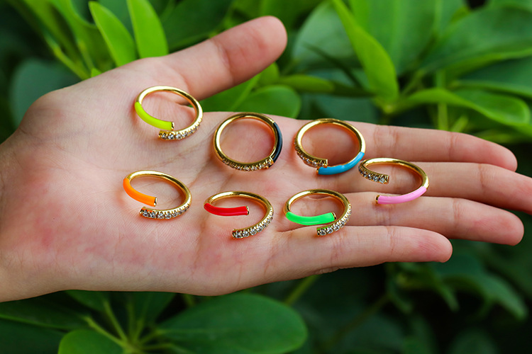 Geometric Pattern Unisex Gender Wholesale Jewelry Multicolor Rainbow Oil Drop Zircon Copper Ring Nihaojewelry