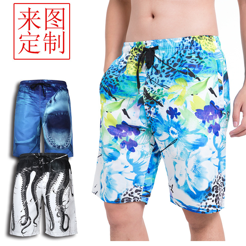 Men's Quick-Drying Beach Pants for Home European and American Five-Point Swimming Trunks 3D Digital Printing Cross-Border Export Large Size Casual Shorts