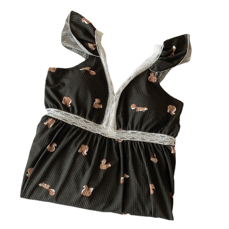 Princesa estilo suelto verano estilo coreano pijamas de las mujeres sueltas lindo camisón encaje con almohadilla en el pecho desgaste del hogar mujeres
